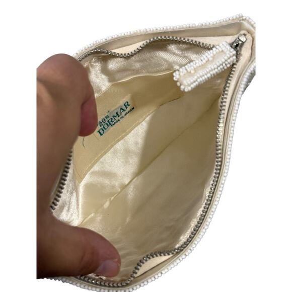 Vintage Bags By Dormar Japan Cream Floral Beaded Zipper Pouch Evening - Picture 6 of 9